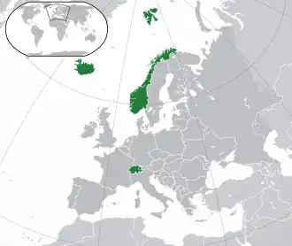 Location of the EFTA {{{1}}} (green) in Europe (green & dark grey)