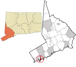 Old Greenwich's location within Fairfield County and Connecticut