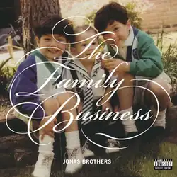 Three children sit together smiling. "The Family Business" is written in baroque antique script font overlapping the picture.