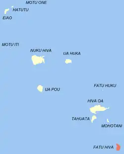 Location of the commune (in red) within the Marquesas Islands