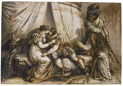 Paolo and Francesca surprised by Gianciotto Malatesta, pen, brown ink and watercolor, Staatliche Graphische Sammlung München, Munich