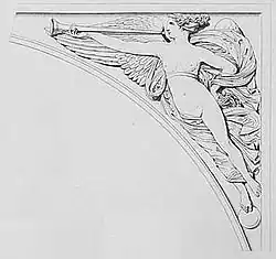 Figure of Pheme (Southern façade, right spandrel).