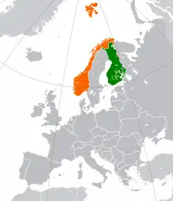 Map indicating locations of Finland and Norway