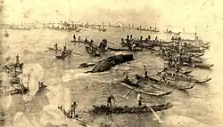 Fengbitou people catch mullet around the reef in front of Shanzaitou