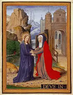 The Visitation by Horenbout. Margaret of Austria, is portrayed as Elizabeth.