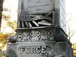 Proper right side is inscribed: , Hannah , Wife of Peter Force , Born April 2, 1798 , Died March 20, 1857