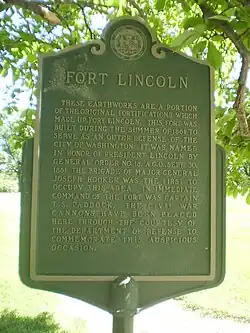 Historical Marker in Fort Lincoln Cemetery, Colmar Manor, Maryland