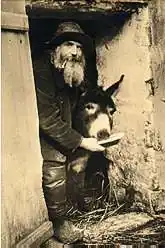 Father Frédé and his donkey Lolo, alias Boronali, in the hamlet of Armenats, commune of Saint-Cyr-sur-Morin.