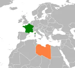 Map indicating locations of France and Libya