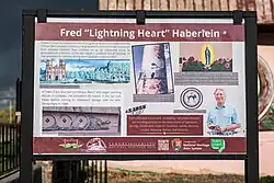 Sign in Antonito, CO summarizing the life and work of Fred Haberlein