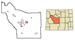 Location of Hudson in Fremont County, Wyoming.