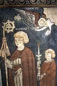 Detail of a Romanesque mural of Saint Fructuosus.