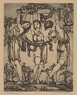 Fruit Bearers by Cleo Damianakes, etching in brown-black, c.1923. National Gallery of Art.