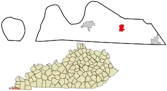 Location within Fulton County and the state of Kentucky