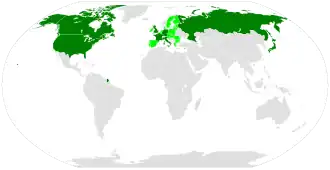 Map of G8 member nations and the European Union