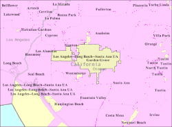 Map of Garden Grove, California, with West Grove connected to the rest of the city by a narrow corridor.