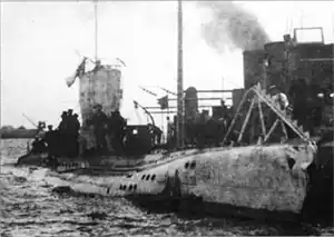 SM U-43 in port, c. 1915–16, while still in the German Imperial Navy (as UB-43)