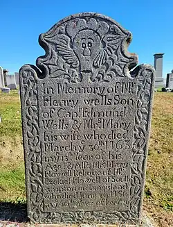 Rare feathered wing elaborate marker. Gillead Cemetery, Hebron, Connecticut.