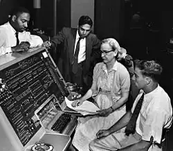 Image 4Grace Hopper at the UNIVAC keyboard, c. 1960. Grace Brewster Murray: American mathematician and rear admiral in the U.S. Navy who was a pioneer in developing computer technology, helping to devise UNIVAC I. the first commercial electronic computer, and naval applications for COBOL (common-business-oriented language).