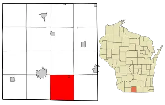 Location in Green County and the state of Wisconsin.