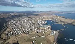 Aerial view of Grindavík in 2025