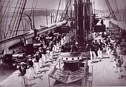 A cutlass drill on HMS Wolverine, 1882