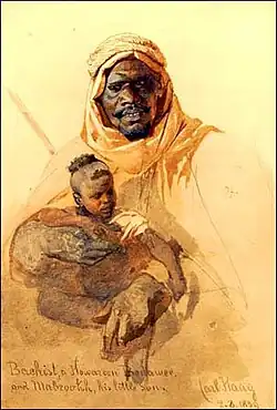 Bachist, a Howazeen Bedawee and Mabzookh, his Little Son (1857)