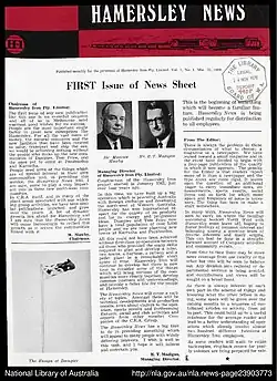 Front cover of first edition of Hamersley News