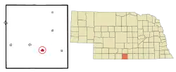 Location of Alma within Harlan County and Nebraska