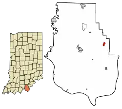 Location of Lanesville in Harrison County, Indiana.
