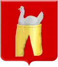 The coat of arms of the village of Hensbroek in North Holland interprets the toponym as "hen-breeches" (the toponym is unrelated to either "hen" or "breeches", deriving from the personal name Hein and the Dutch cognate of "brook", i.e. "Henry's brook".)