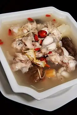 Chinese-style Singaporean herbal frog leg soup served at the Zi Yean Restaurant