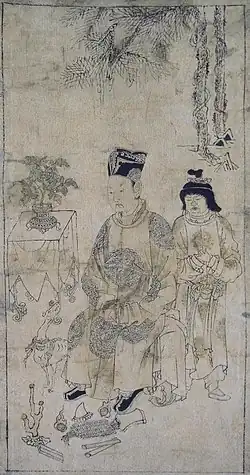 Tangut Emperor of Western Xia wearing a robe with dragon roundels, 13th century