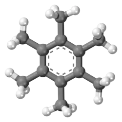 Ball-and-stick model of the hexamethylbenzene molecule