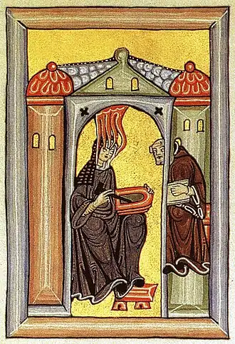 Hildegard of Bingen, considered by scholars to be the founder of scientific natural history in Germany.[61]