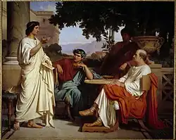 Horace, Virgil and Varius at the house of Maecenas l.t.r. Virgil, Horace, Rufus (in the background) and Gaius Maecenas. Painting by Charles Jalabert (ca. 1846)
