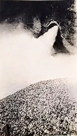 A drop inlet in use at Horse Mesa Dam in Arizona, circa 1940