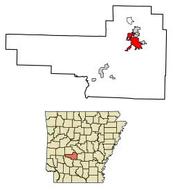 Location of Malvern in Hot Spring County, Arkansas.