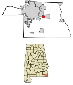 Location of Avon in Houston County, Alabama.