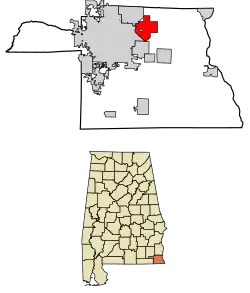 Location of Webb in Houston County, Alabama.