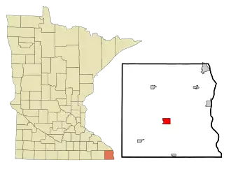 Location of Caledonia within Houston County and state of Minnesota