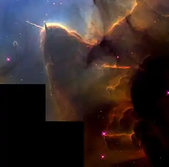 Hubble image of a stellar jet in the Trifid Nebula