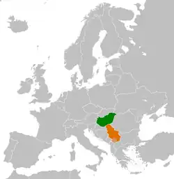 Map indicating locations of Hungary and Serbia