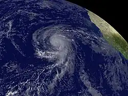 Oblique view of a hurricane in the eastern Atlantic Ocean
