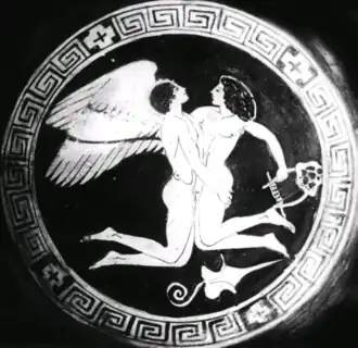 Hyacinthus and Zephyrus. Attic Red Figure Kylix. Attributed to Manner of Douris Painter, 500–450 B.C.
