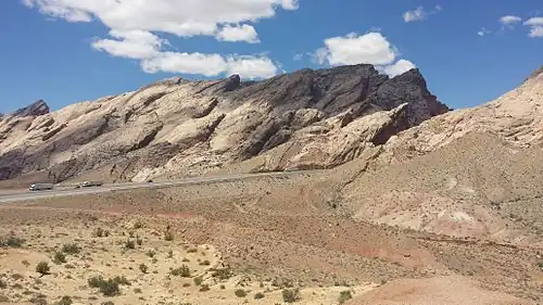 Interstate 70 cuts through the impressive San Rafael Reef from the east.