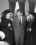 Archbishop Iakovos, Patriarch Benedict of Jerusalem and President Kennedy