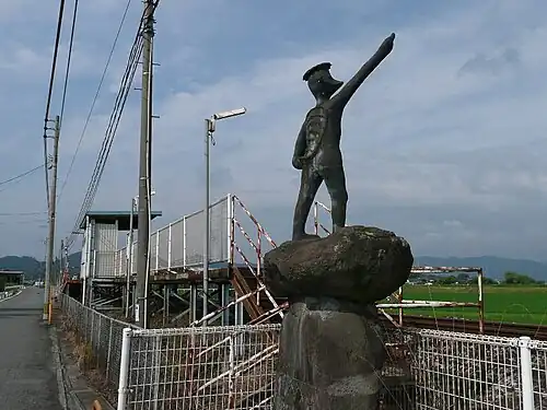 Statue of a kappa near the station entrance
