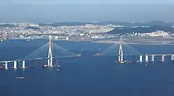 main span of Incheon Bridge under construction in October 2008