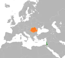 Map indicating locations of Israel and Romania